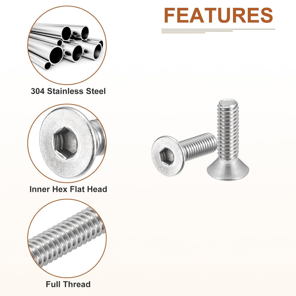 DTGN #10-32x5/8 Flat Head Socket Cap Screws 50Pack 304 SS Full Thread