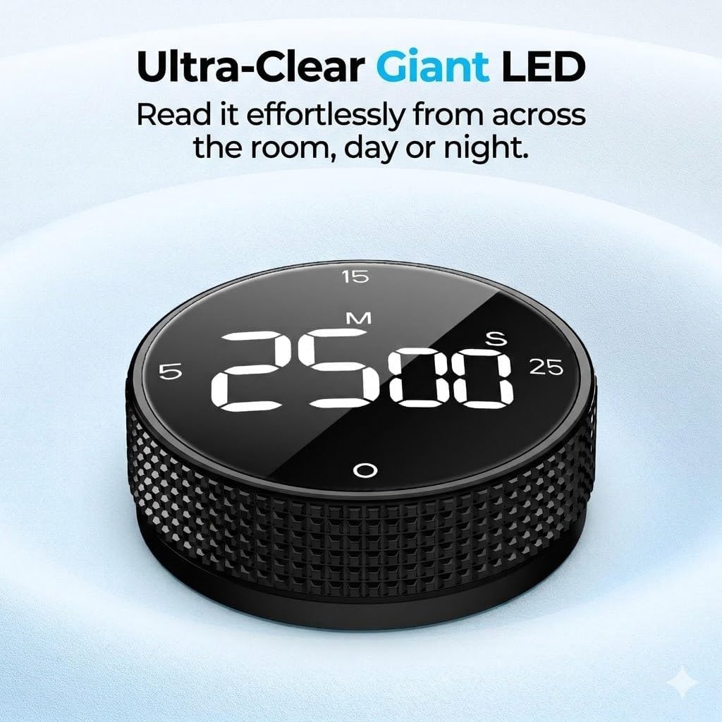 USB Rechargeable Magnetic Kitchen Timer for Cooking, Building 800mAh Battery Large Display Digital Countdown Countup