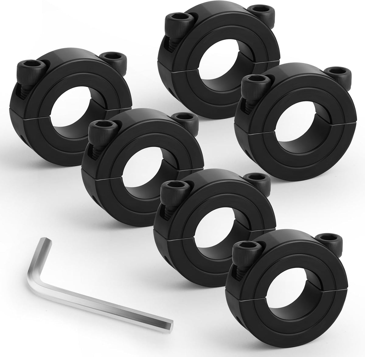 6 Pcs 1" Split Collar, Split Collar Clamp, Clamp-on Shaft Collars, Shaft Fixing Ring with Screws and Wrench