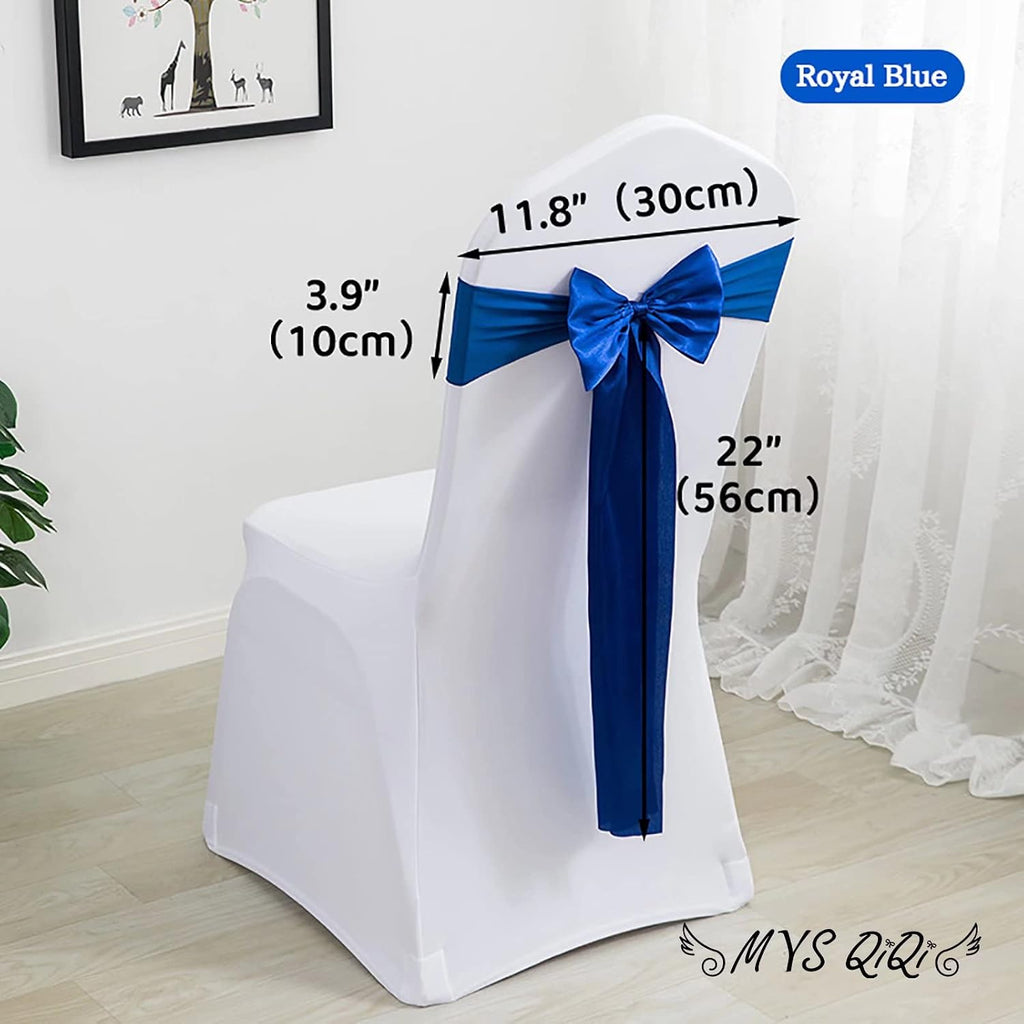 Royal Blue Spandex Chair Bands - Pack of 6 Stretch Sashes for Wedding, Party, Banquet & Home Decoration