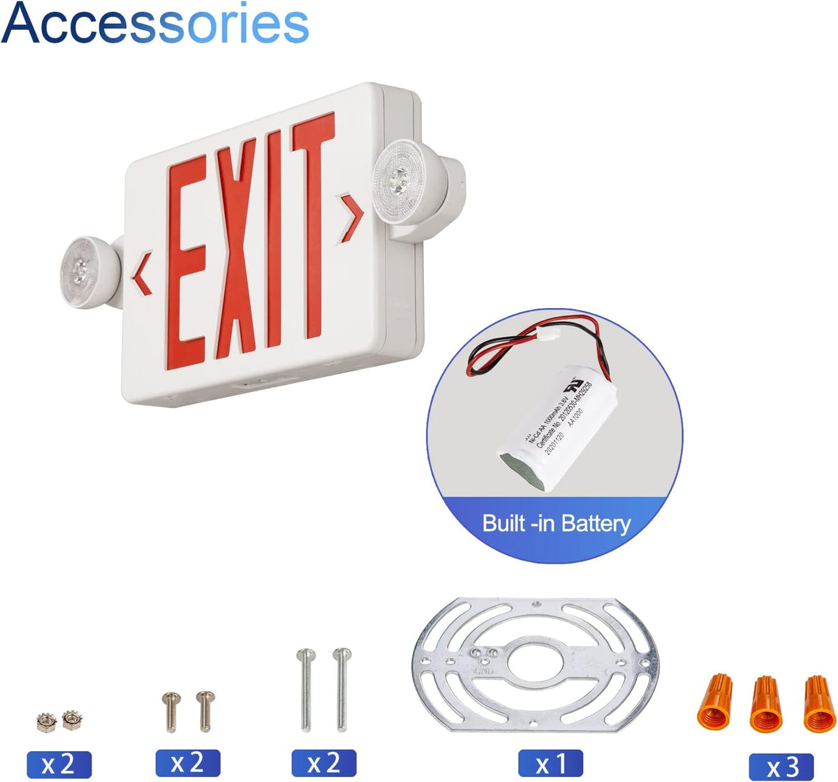 Red Exit Sign with Emergency Light, LED Exit Light with Battery Backup, UL Listed, AC 120/277V, Commercial Emergency