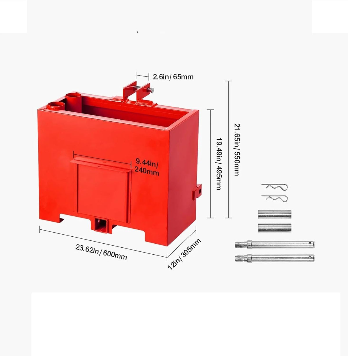 Red Ballast Box 3 Point Category 1 Tractor Quick Tach Hitch Counterweight | Category 1, Quick Tach Hitch, 3 Point