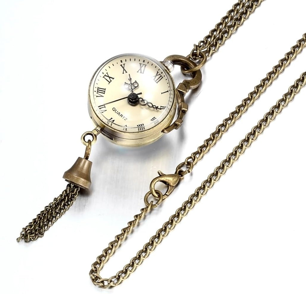 Retro Concave and Convex Mirror Fisheye Glass Ball Pocket Watch with Roman Character Pendant Necklace for Mother's Day
