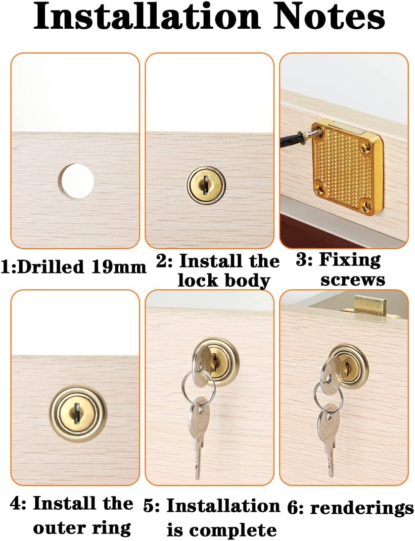 Cabinet Drawer Lock Furniture Locker Lock【Keyed Alike】 All Keys for This Product are Universal. (Hole Diameter