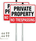 Large No Trespassing Sign Private Property Sign with 36" Stake for Outside - 2 Pack - 14"x10" .040 Rust Free Heavy
