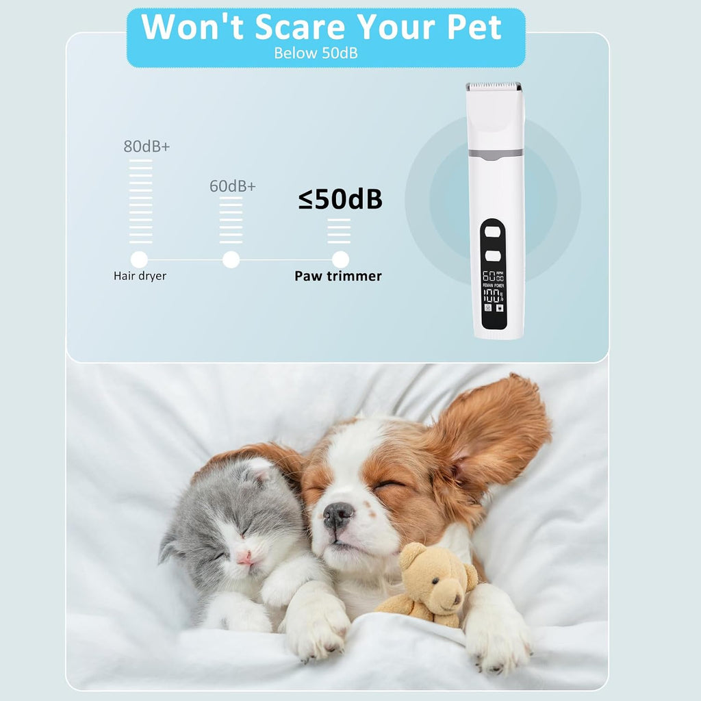 Dog Clippers for Grooming, 4 in 1 Dogs Paw Trimmer Pet Grooming Kit, Low Noise Dog Shavers with Nail Grinder Quiet