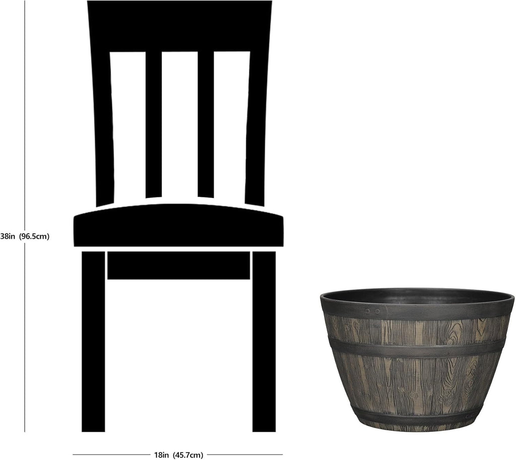 20 Inch Whiskey Barrel Planter, 100% Recycled Resin Large Round Flower Pot with Wood Grain Detail, Indoor Outdoor