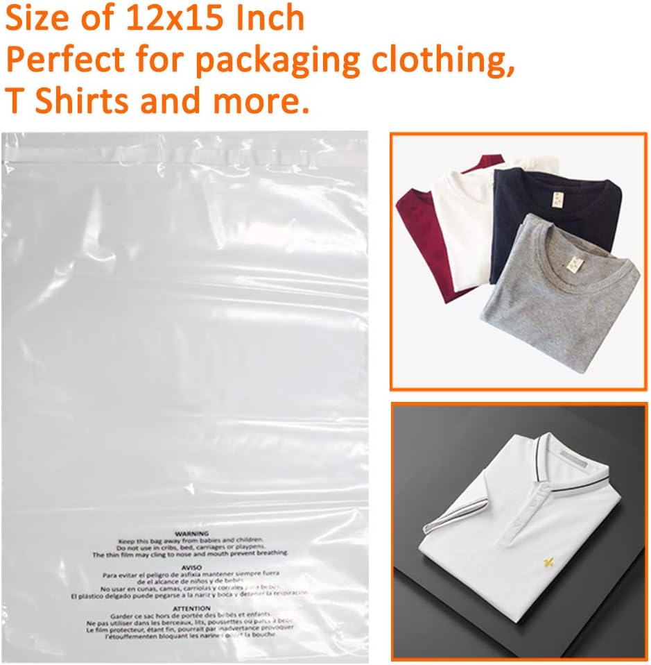 200 Count 12x15 Inch Self Seal Clear Poly Bags