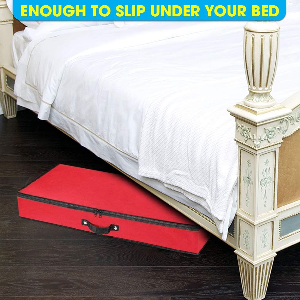 Wrapping Paper Storage Container | Under Bed Gift Wrap Organizer for 30 Inch Rolls | 31”x13.5”x4.5” | 600D Oxford