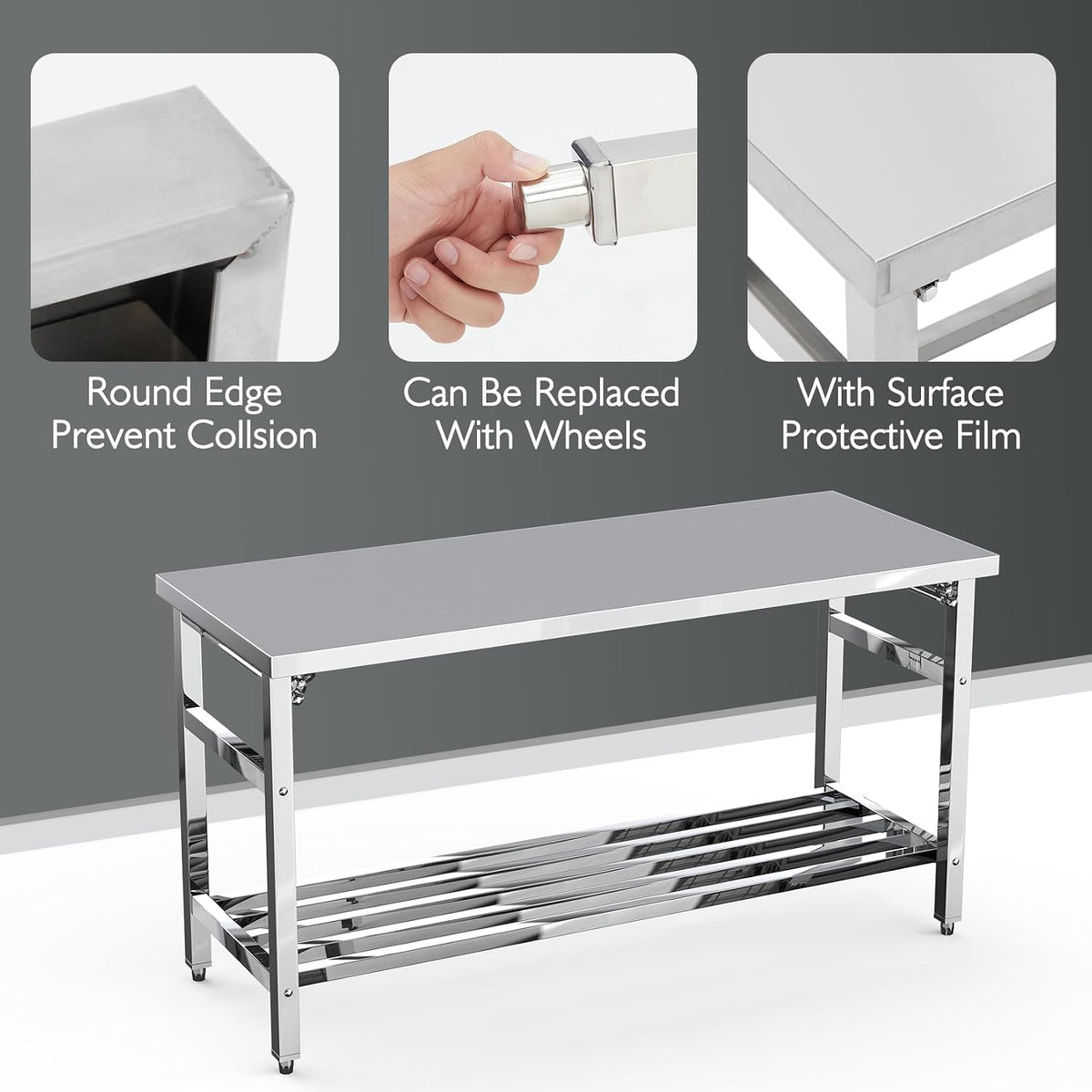 60x24 NSF Stainless Steel Folding Table, Heavy Duty 500lbs