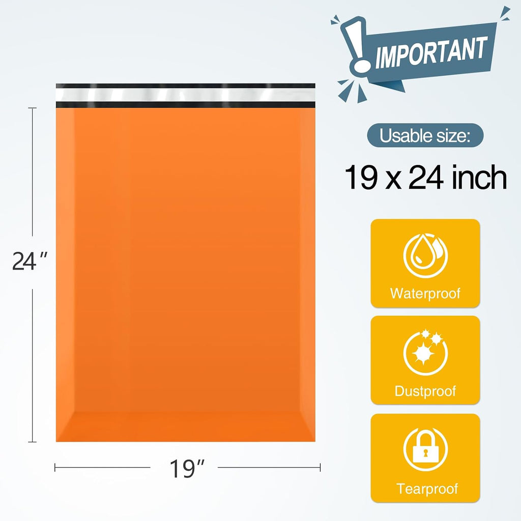 Large Poly Mailers 19x24 for Clothes and Business, Orange, 50 Pcs