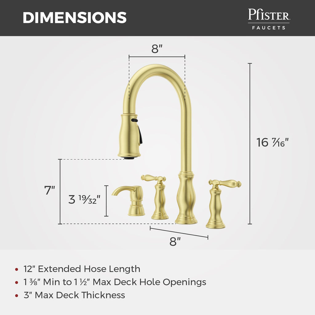 Hanover Kitchen Faucet with Pull Down Sprayer, Brushed Gold