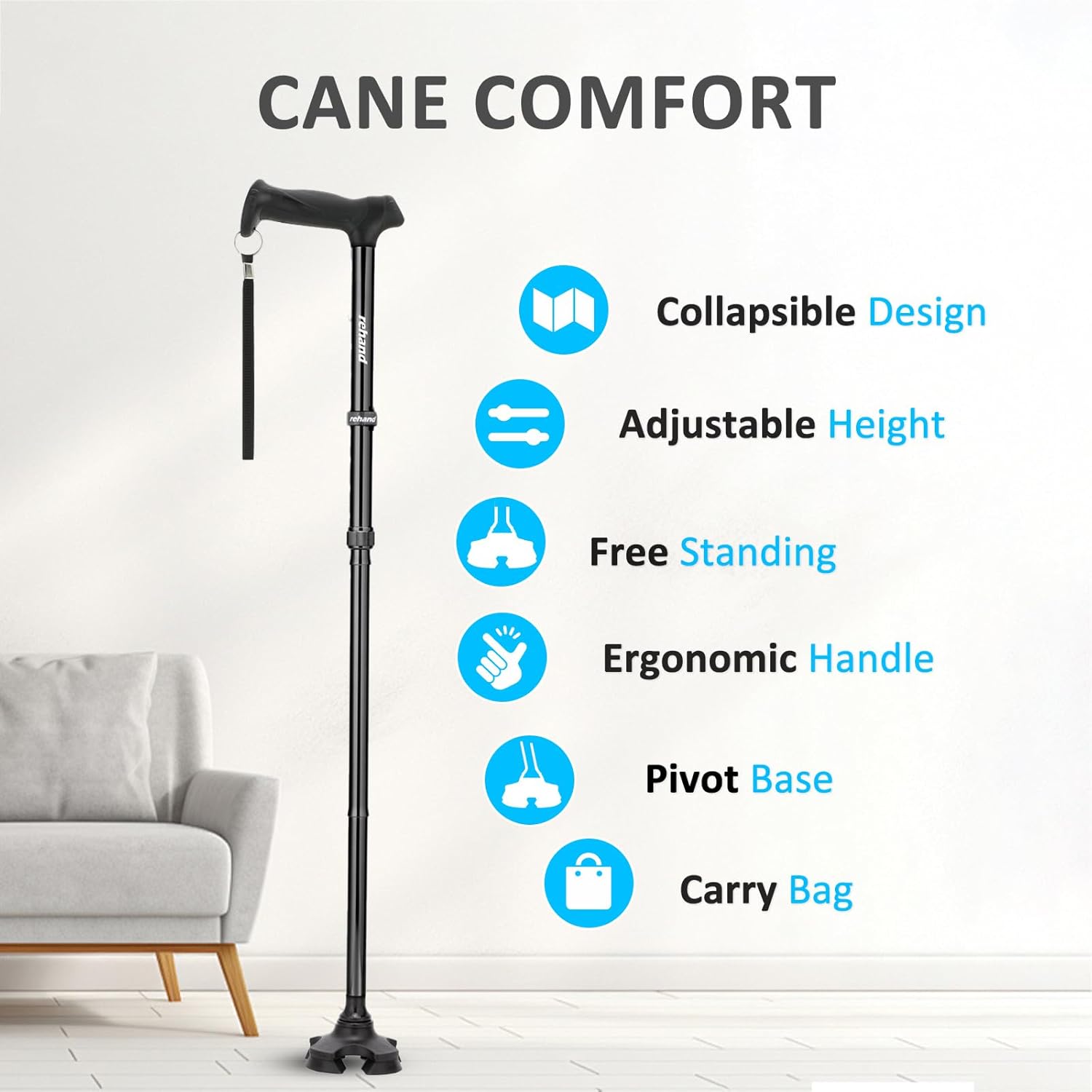 Walking Cane for Men & Women - Foldable, Adjustable, Lightweight, Self Standing Pivot Walking Cane, Soft Handle Grip