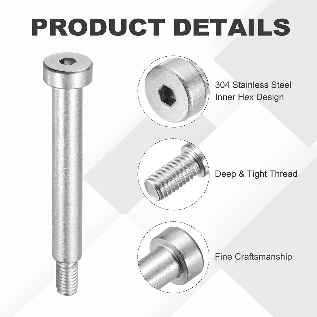 MECCANIXITY 4 Pcs 304 Stainless Steel Shoulder Bolt 8mm Shoulder Dia 50mm Shoulder Length M6x1 Thread Hex Socket Shoulder Bolts for Hydraulic Injection Molding Machinery Industries