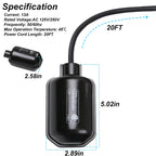 Universal Sump Pump Float Switch with Piggyback Plug and 20ft Cord,13A/125V
