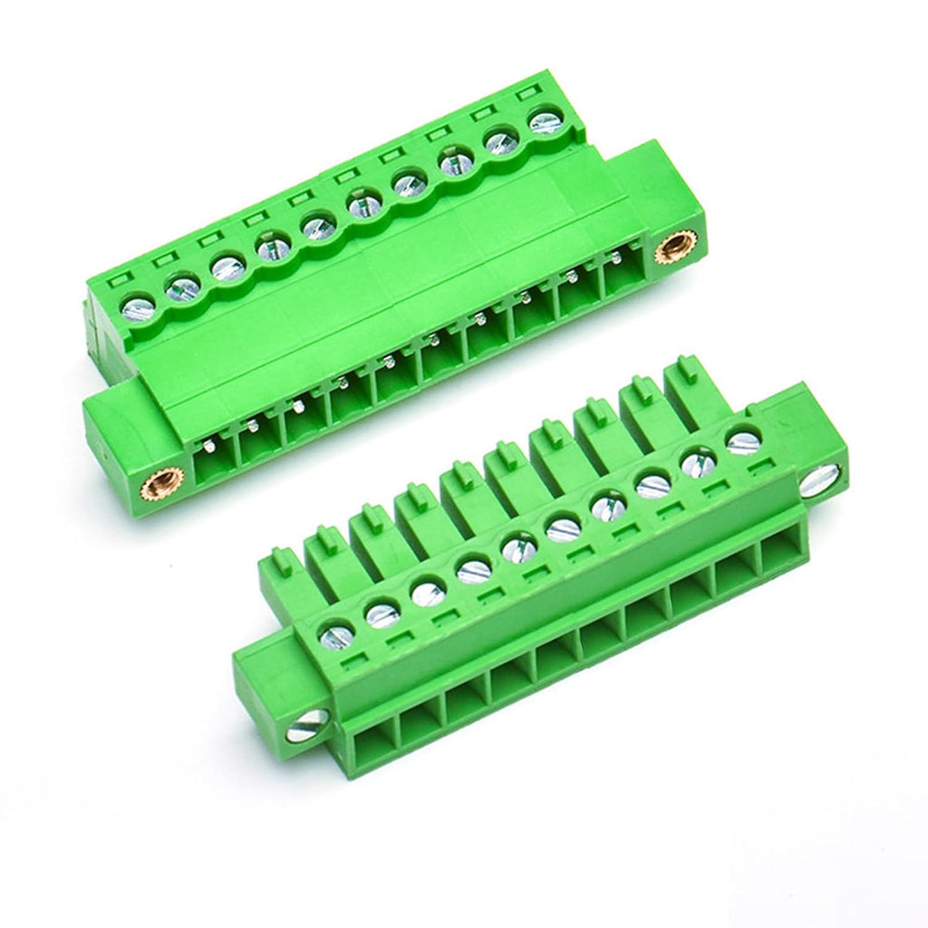 2 Set 10 Pin 3.81mm Pitch Pluggable Terminal Block with Screw Locking Flange, Male Plug and Female Socket Phoenix Type Connector - 8A, 300V, 16-28AWG