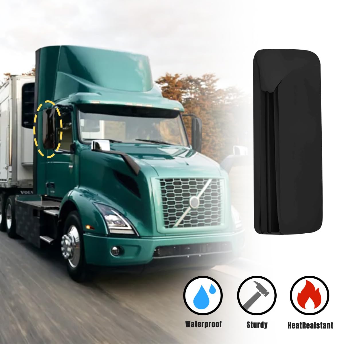 Door Mirror Power Heated Matte Black Cover Compatiable with 2004-2017 Volvo VNL - Passenger Side