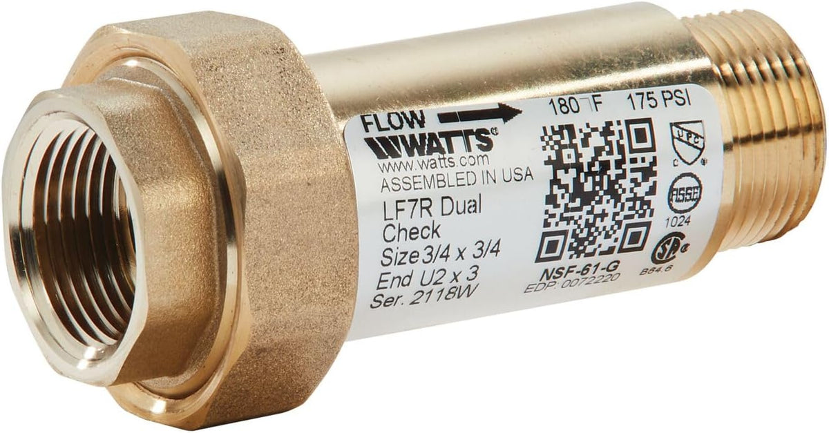 Watts Lead-Free Brass Dual Check Valve Backflow Preventer 1/2" x 1/2"