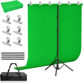 5x7 ft Green Screen Backdrop Kit with Foldable T-Shaped Stand | Portable & Compact Greenscreen Kit Includes 6 Clips