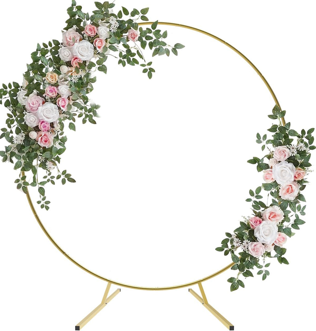 7.4FT Round Backdrop Stand with Two Water Bags for Party, Gold