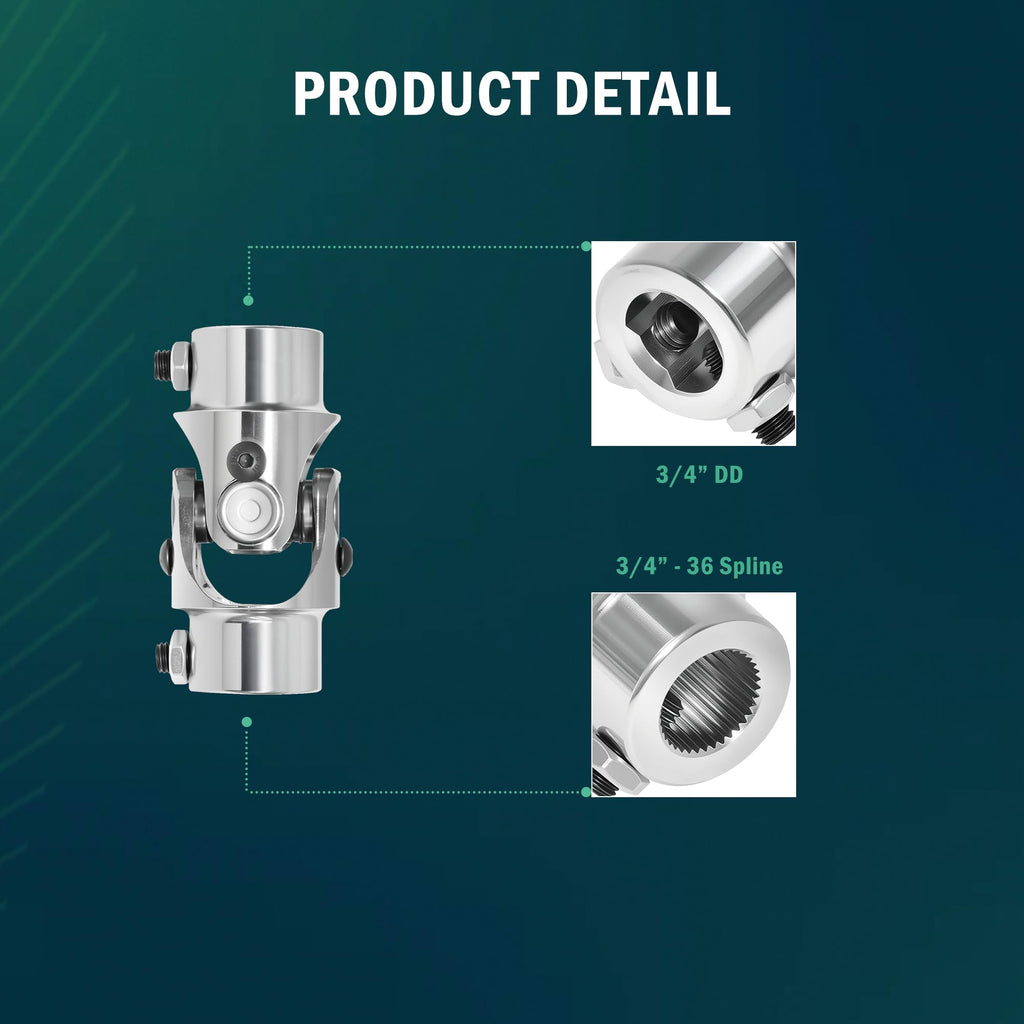HEATFORGE 3/4" -36 Spline × 3/4" DD Universal U Joint for Steering Shaft