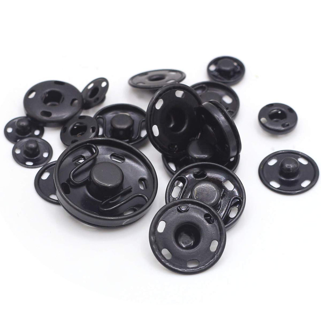 55 Sets Sew-on Snap Buttons Metal Snap Fastener, Black
