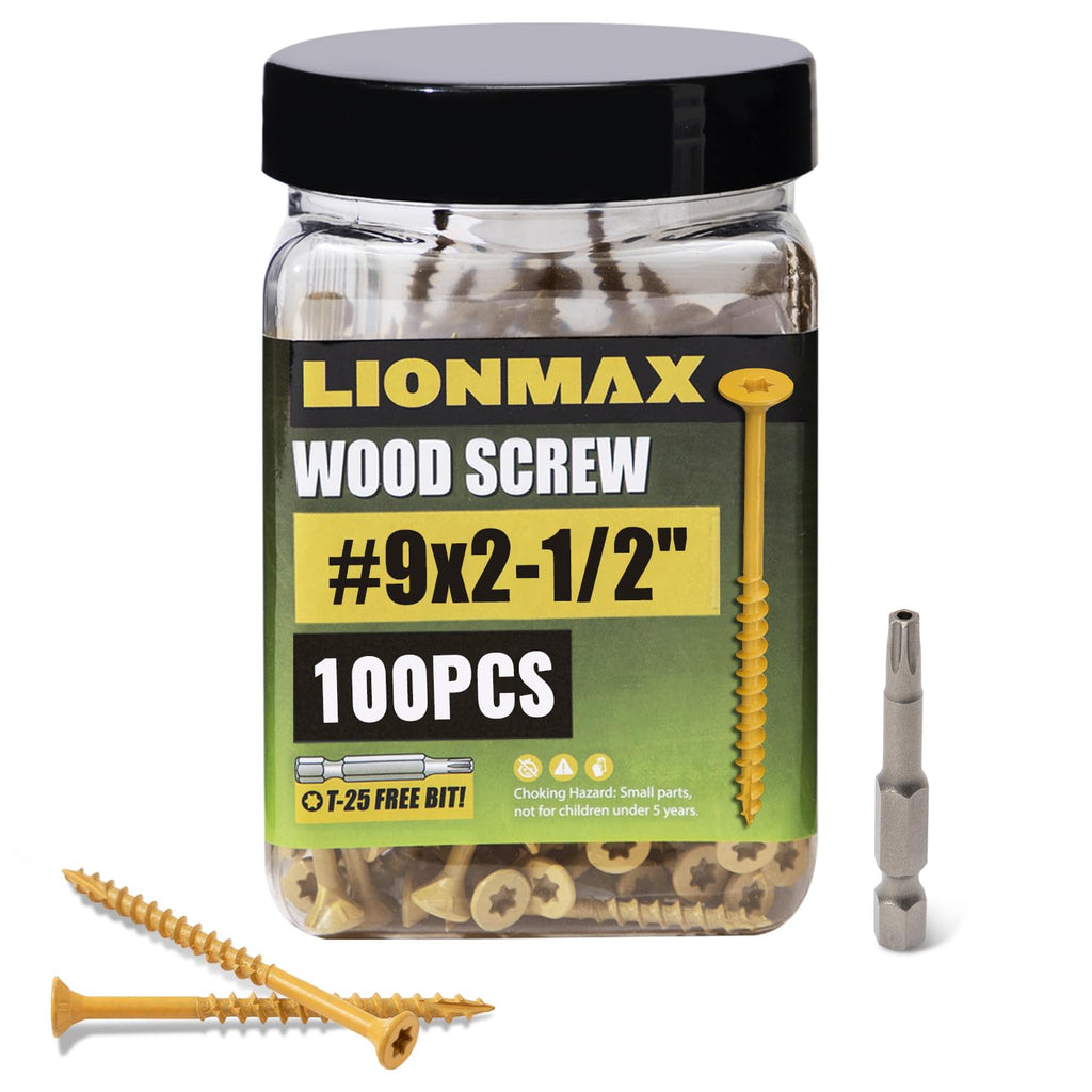 Deck Screws 2-1/2 Inch, Wood Screws #9 x 2-1/2", 100 PCS, Tan