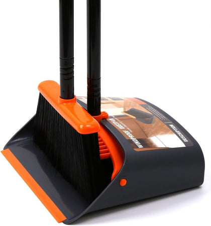 Broom and Dustpan Set with 52" Long Handle for Home Kitchen Room Office Lobby Floor Use Upright Stand Up Stand Up