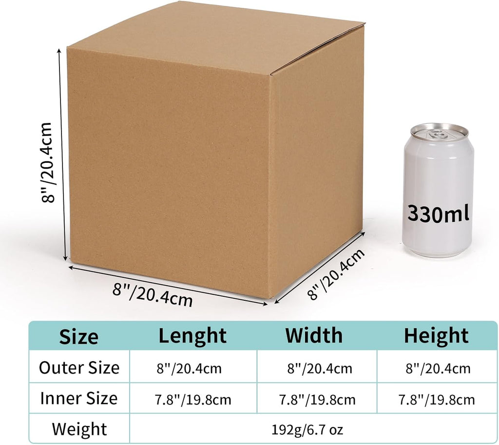 8x8x8 Shipping Boxes, 15 Pack Brown Kraft Folding Mailer Boxes, 3-Ply Corrugated Cardboard Cube Box Mailers for Small