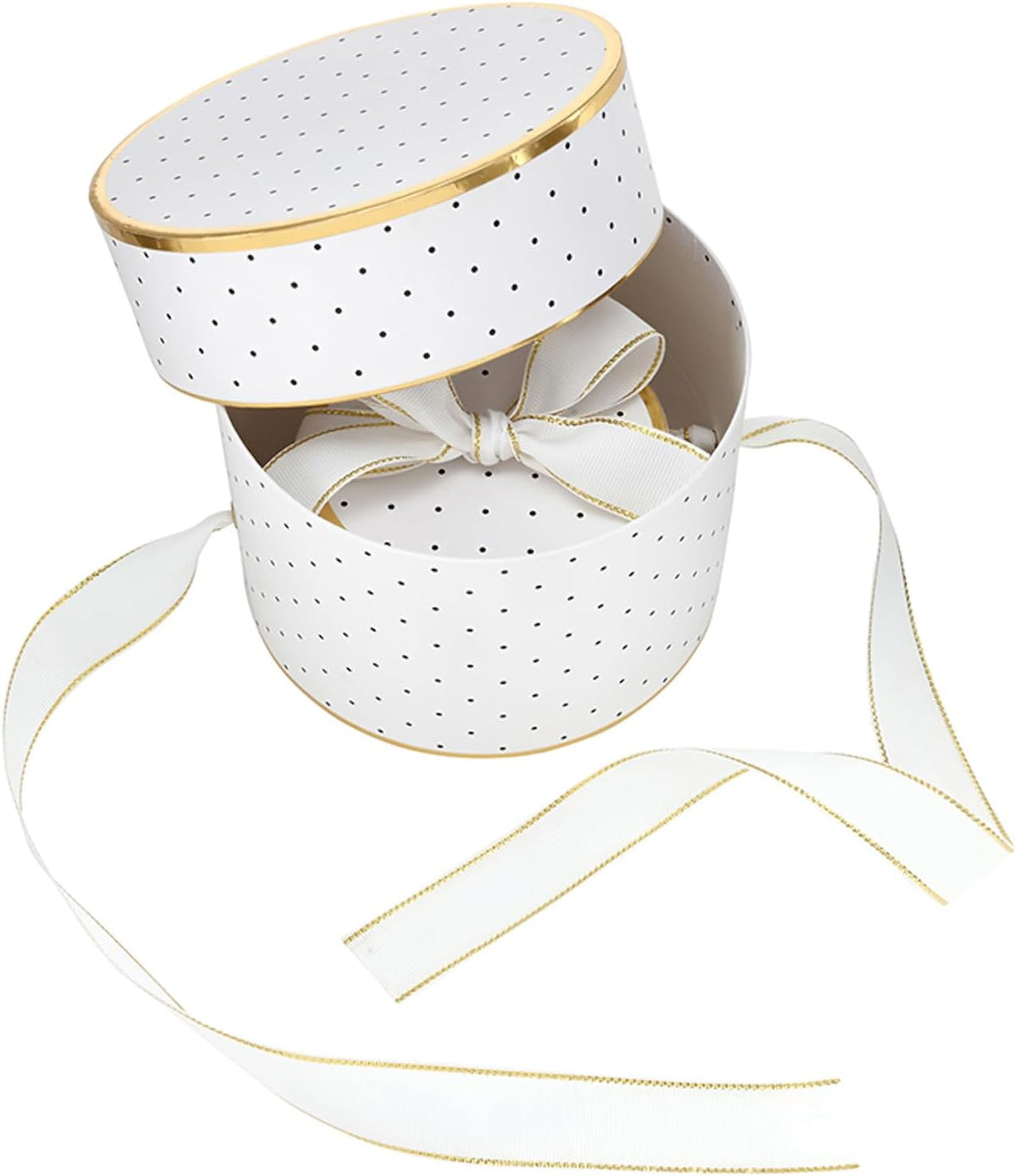 Gift Wrap Co. Nested Gift Box 2-Piece Set Round Designer Boxes with Lids, Large and Small, Polka Dots