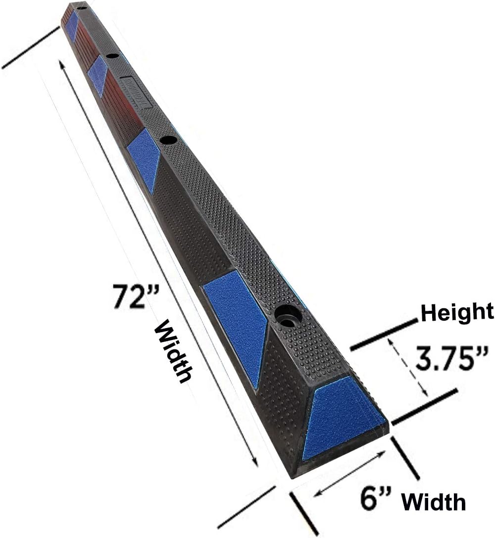 72" Heavy Duty Rubber Handicap Parking Block Curb Wheel Stop 3.75" Height 6 Feet Includes Asphalt Mounting Hardware