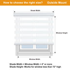 Cordless Zebra Blinds for Windows Free-Stop Roller Windows Shades (24" W X 72" H, White) Dual Layer Light Control for