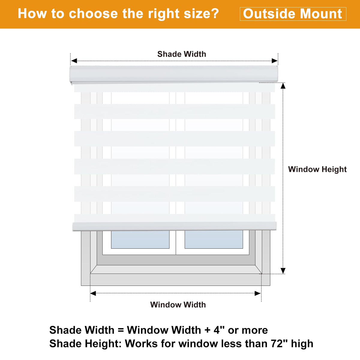 Cordless Zebra Blinds for Windows Free-Stop Roller Windows Shades (24" W X 72" H, White) Dual Layer Light Control for