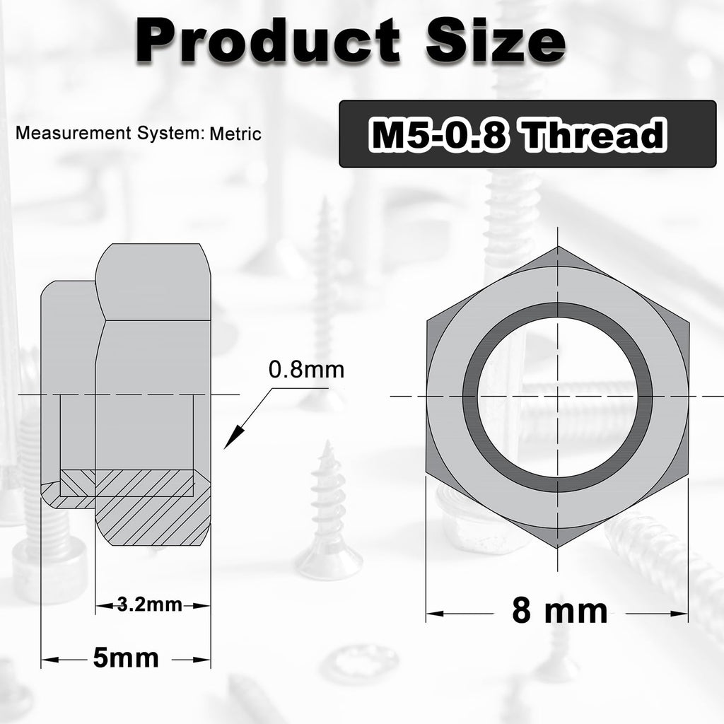 M5x0.8mm Locknuts Nylon Inserted Lock Nuts M5 Nut for CNC Machine RC Cars