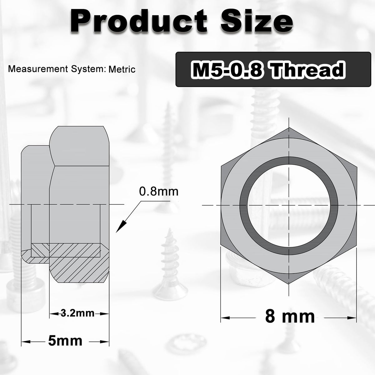 M5x0.8mm Locknuts Nylon Inserted Lock Nuts M5 Nut for CNC Machine RC Cars