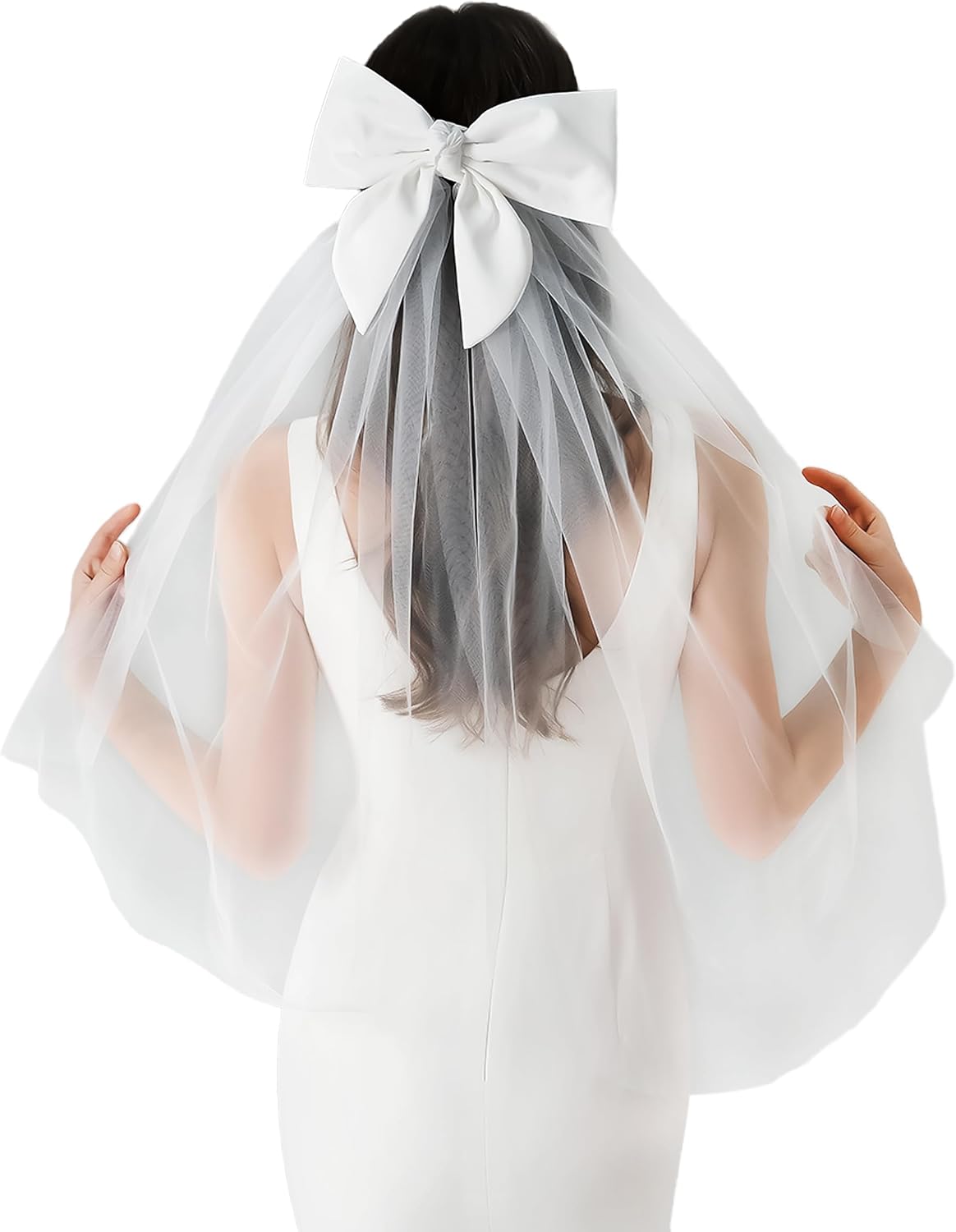 Bridal Bow Veil White Short Wedding Veil Tulle Bachelorette Party Veils Bride Accessories for Women Girls