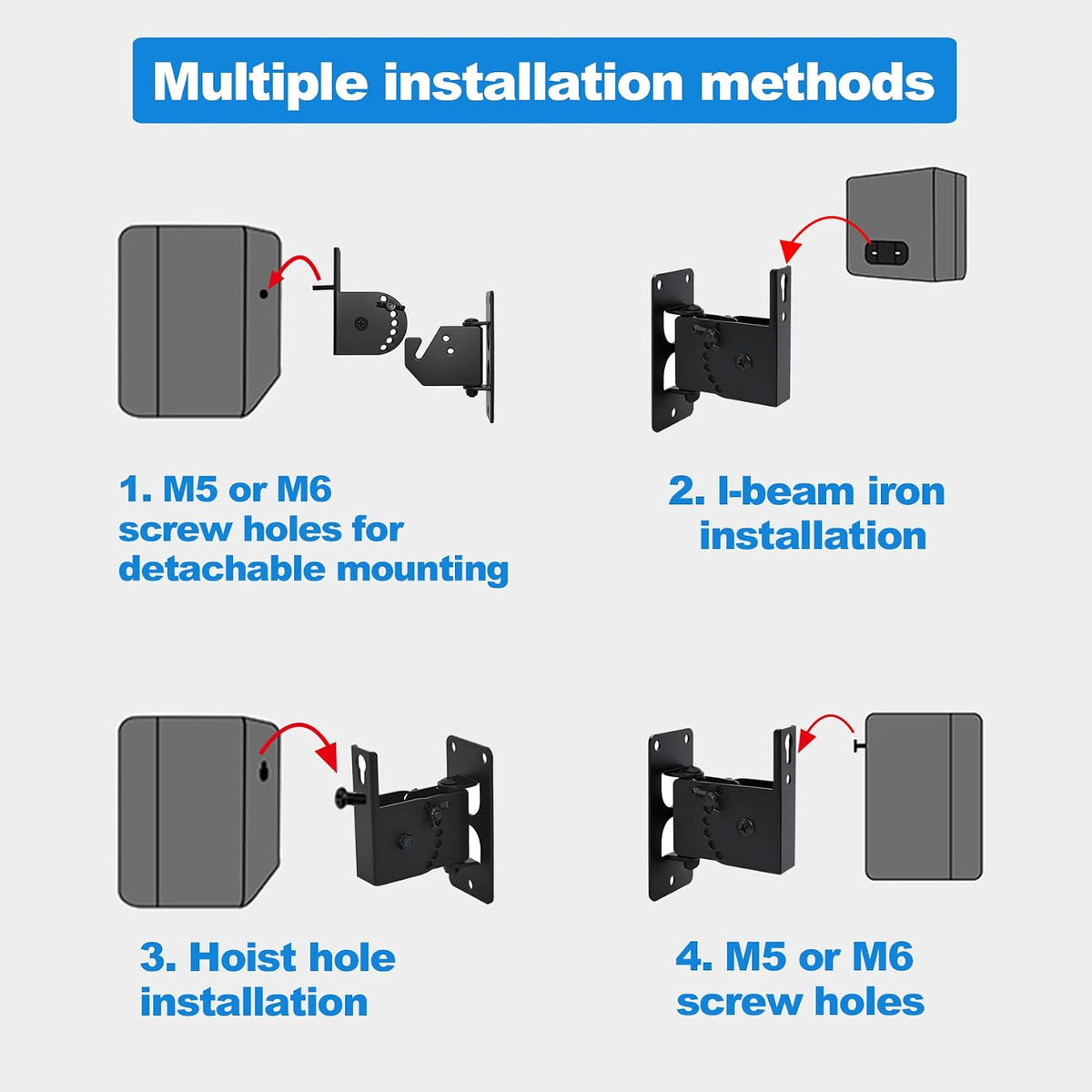 Speaker Wall Mount , Holds up to 30lbs，Swivel and Tilt, 2 Packs | All Metal Wall Speaker Mount for Small