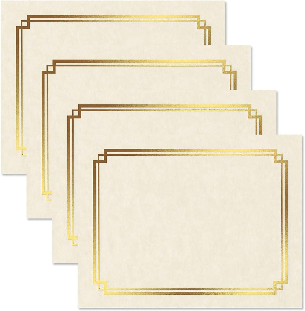 Gold Foil on Cream Certificate Paper - Pack of 25, 8-1/2" x 11" Parchment, Laser & Inkjet Printer Compatible