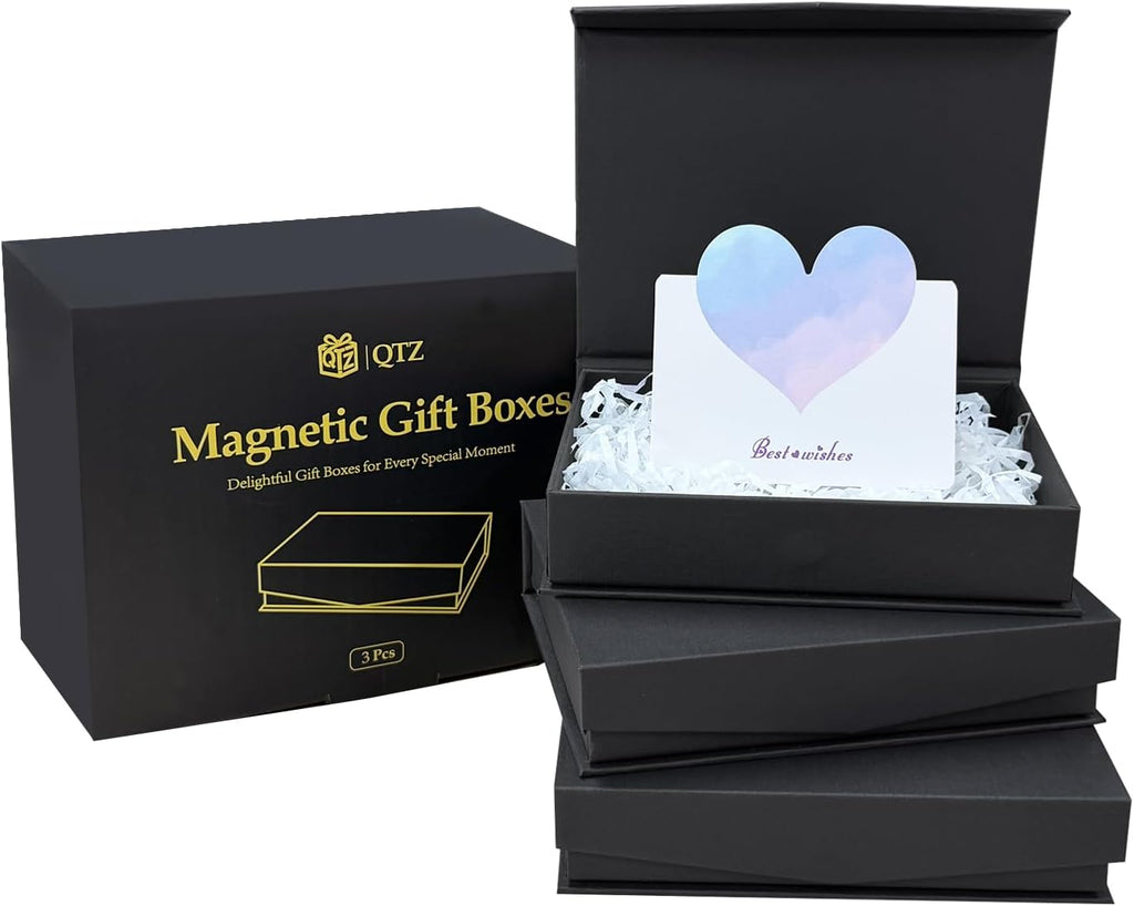 Magnetic Gift Boxes with Lids, 3‑Pack Black Small Gift Box