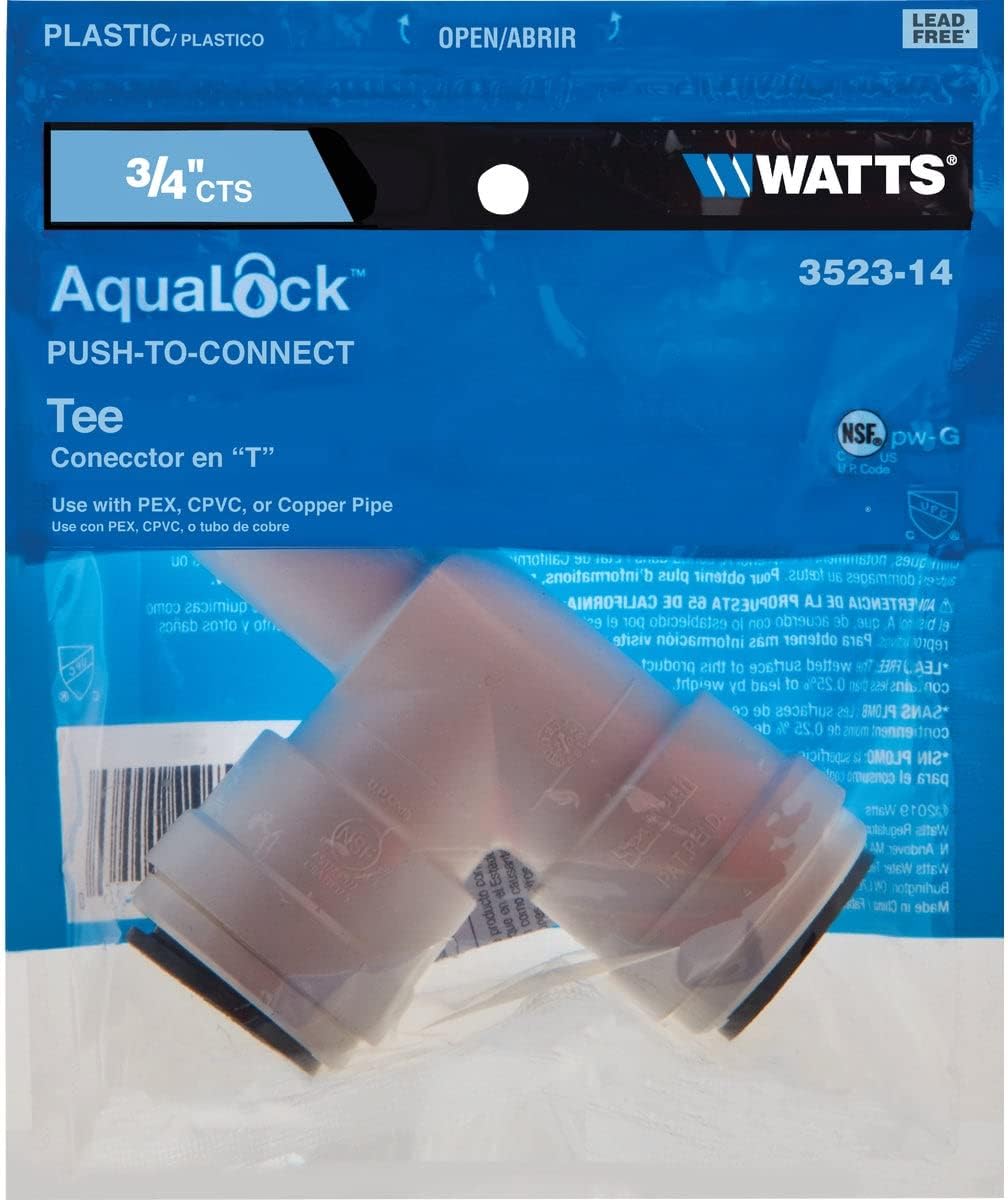 Watts AquaLock Plastic Push-to-Connect Union Tee 3/4" x 3/4" x 3/4" CTS