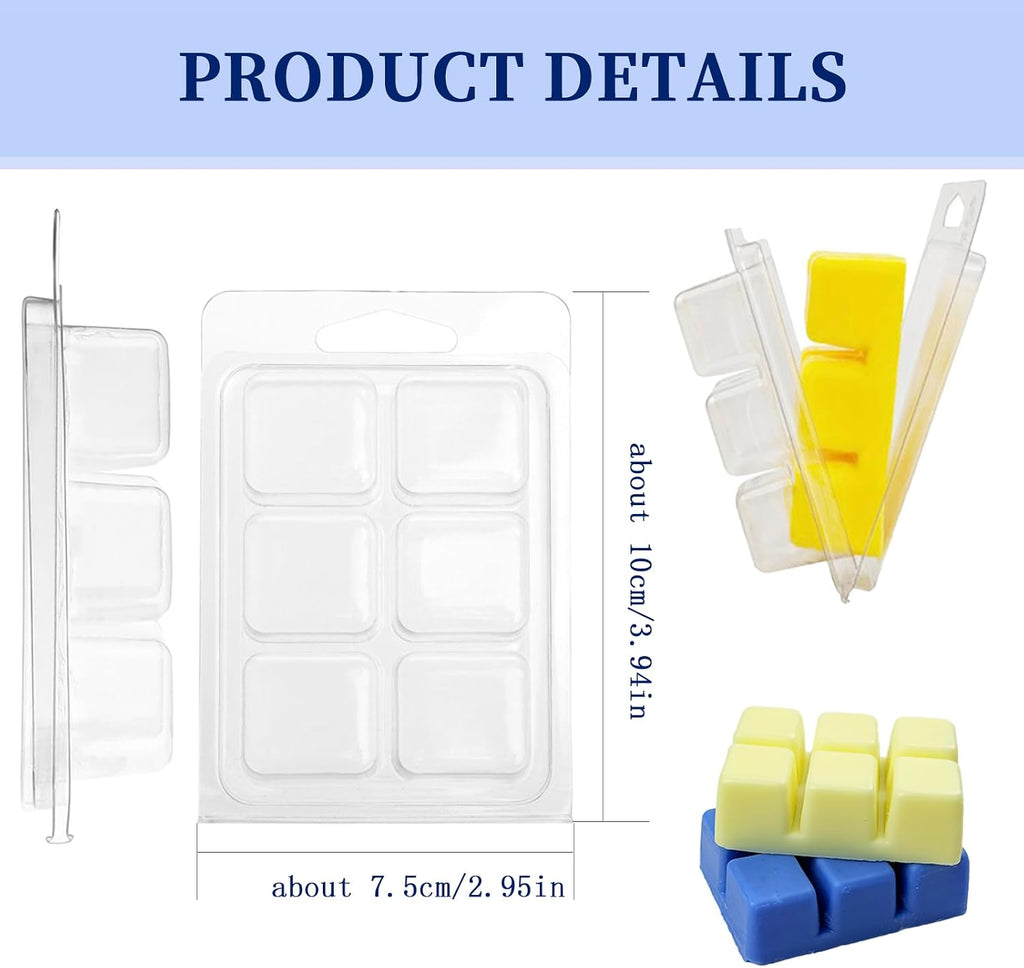 Wax Melt Molds Clamshells 40 Packs, Wax Molds for Candle Making | Clear Plastic Cube Tray Containers for Wickless