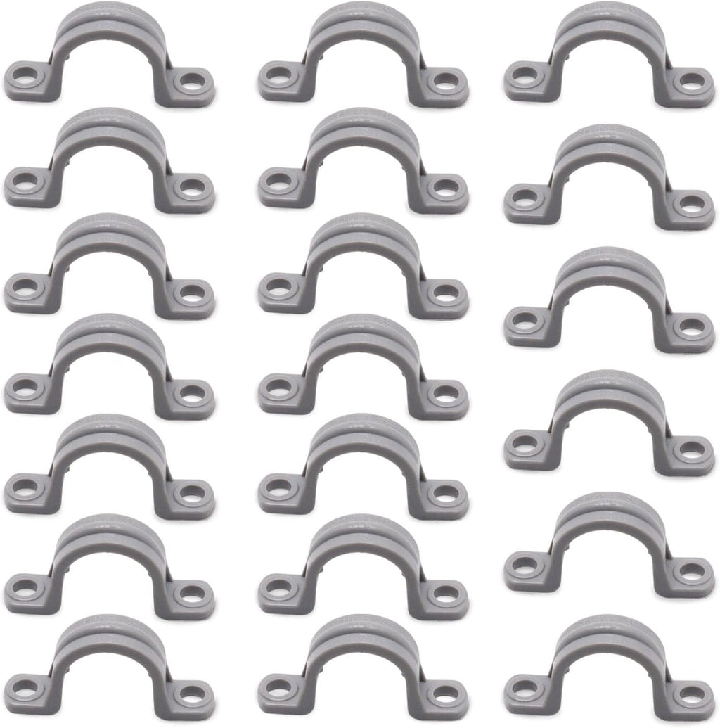 1/2 Inch PVC Pipe Strap, 2-Holes Conduit Pipe Clamps Plastic Pipe Supports (Grey, 20 Pcs)