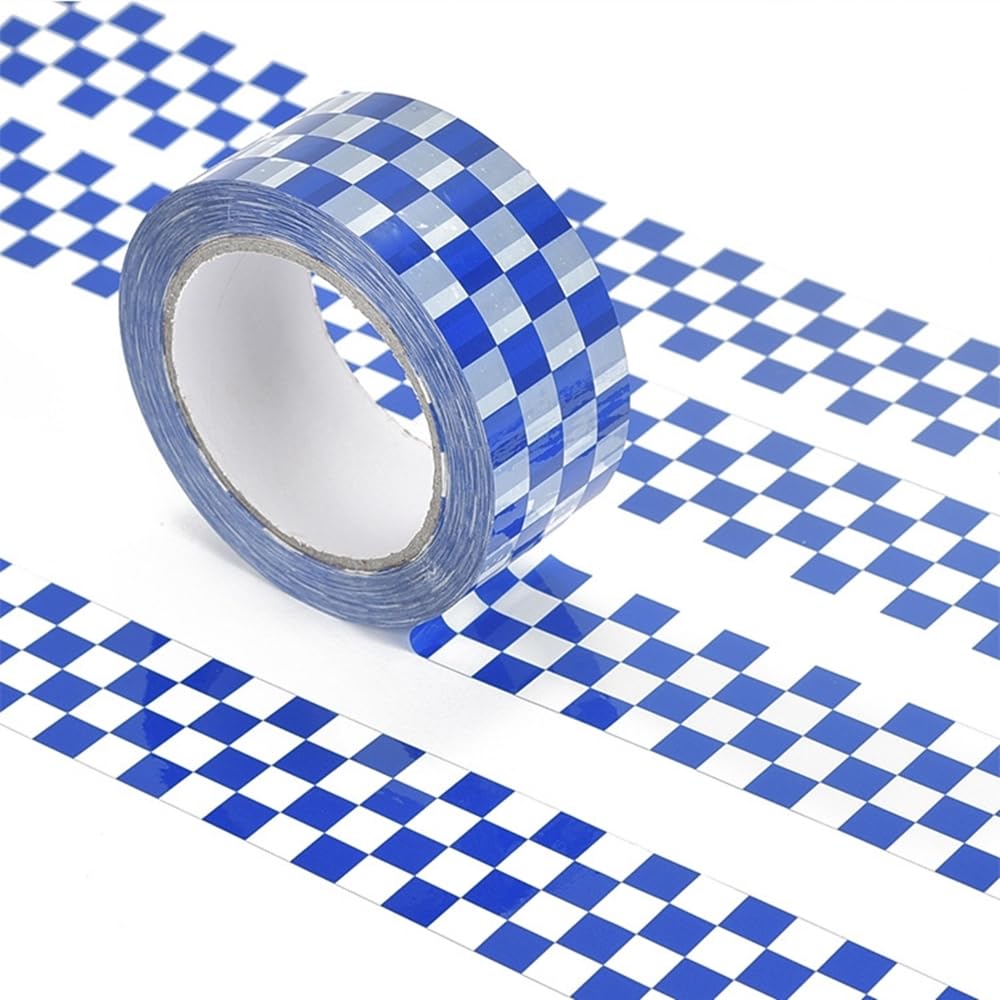 Checkered Flag Tape 1 Rolls Packing Tape Blue White Decorative Checkerboard Pattern Packaging Tape 1.89in x 328ft