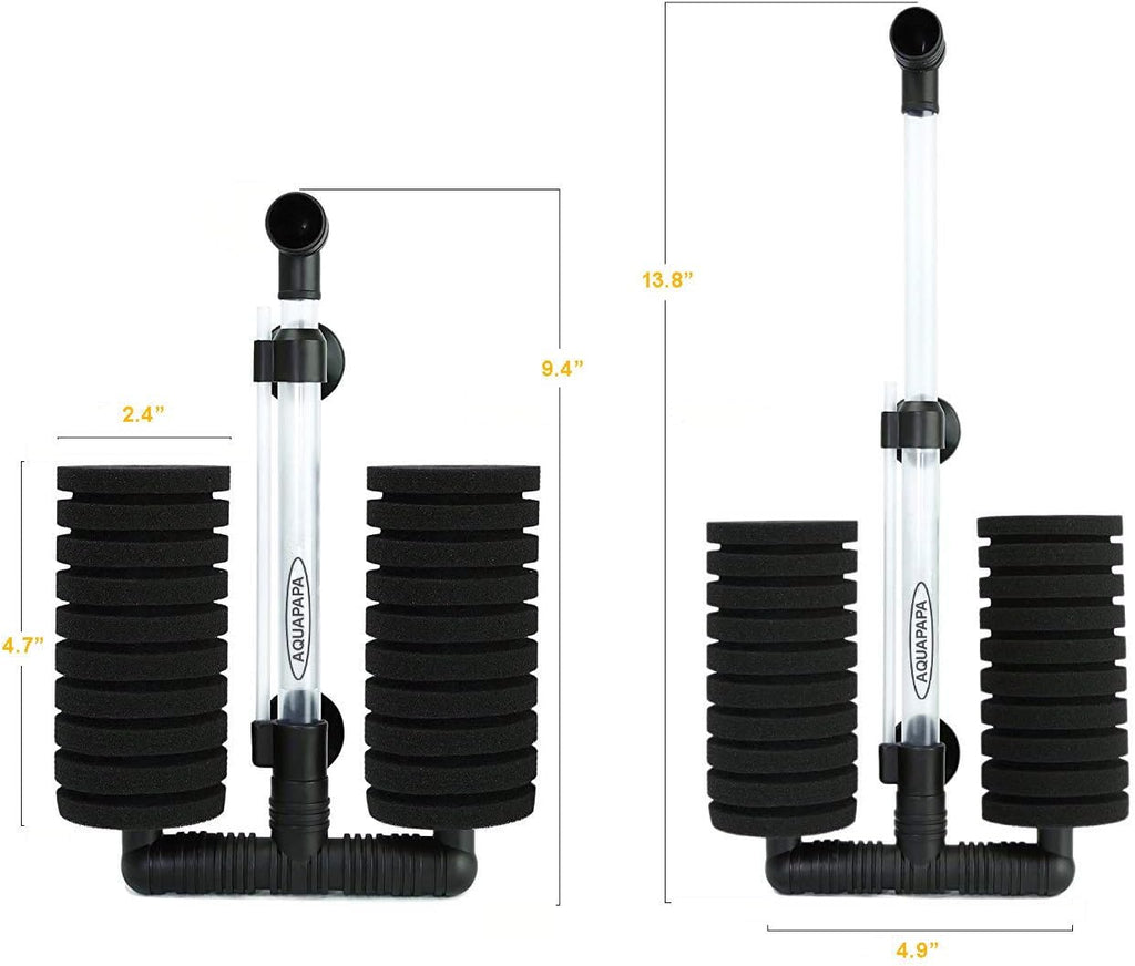 Aquarium Bio Sponge Filter 2 PCS for Fry Betta Shrimp Fish Tank Up to 55 Gallon Each., Quiet, Double Sponges