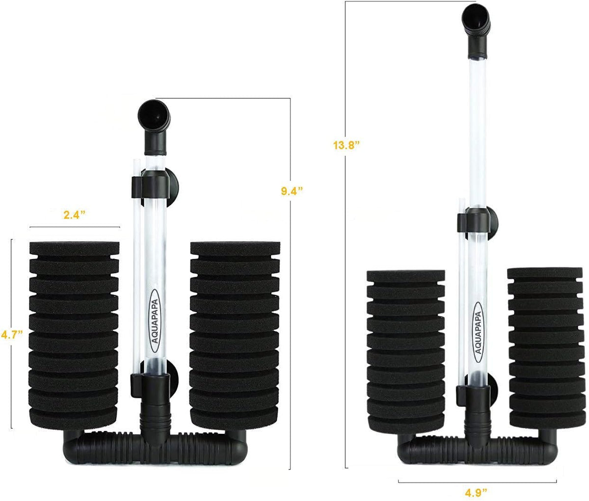 Aquarium Bio Sponge Filter 2 PCS for Fry Betta Shrimp Fish Tank Up to 55 Gallon Each., Quiet, Double Sponges