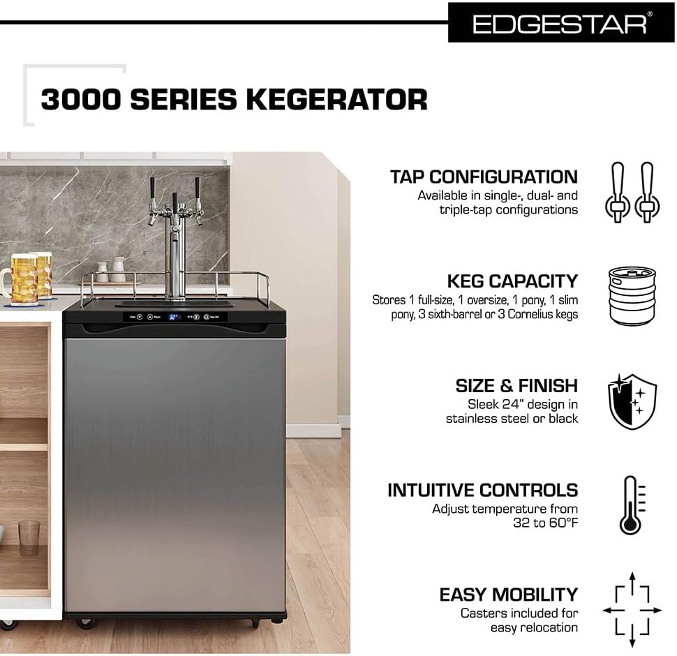 KC3000TRIP Full Size Triple Tap Kegerator with Digital Display - Black