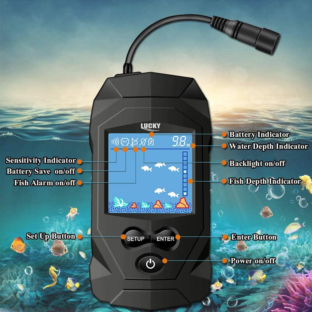 Portable Fish Finders Wired Transducer Kayak Fish Finder Kit Portable Depth Finder LCD Display for Kayak Boat Ice