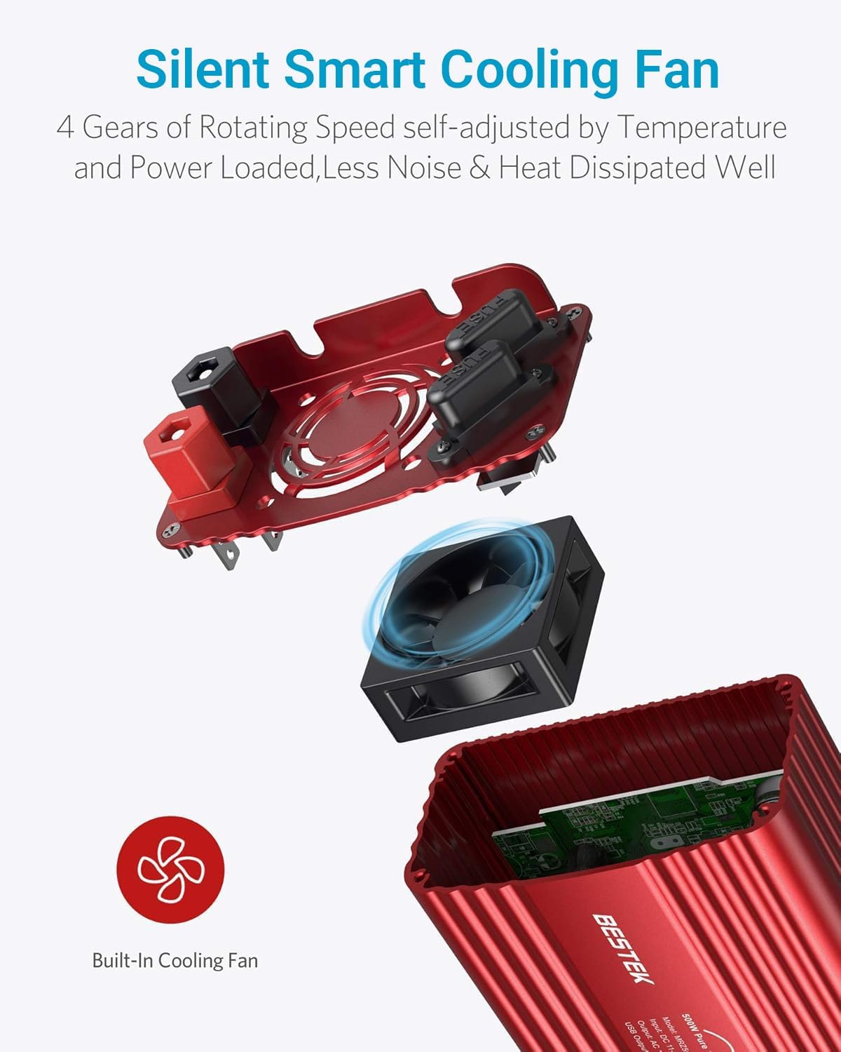 500W Pure Sine Wave Power Inverter DC 12V to AC(2 Outlets) 110V Car Charger Plug Inverter Adapter Converter with 4.2A