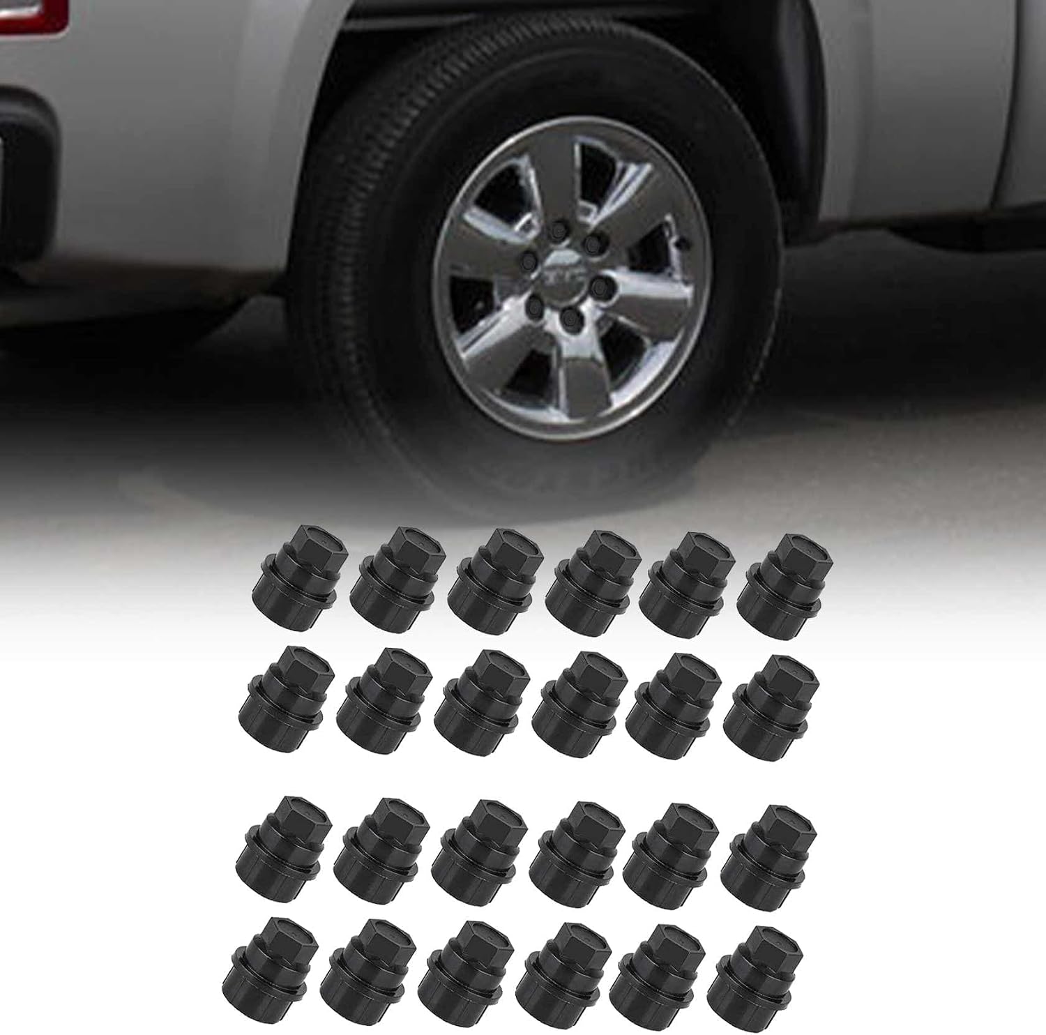 24pcs 15646250 Wheel Lug Nut Caps Black Covers fit for Chevy fit for Cadillac fit for Gmc 1500 2500 Truck Thread Size