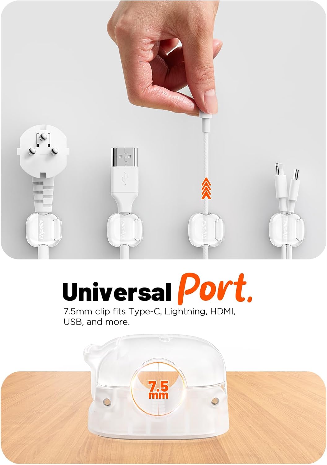 Cable Clips,8 Pack Cord Holder Cord Organizer [1s Lock & Strongest Adhesive] Spring Cord Clips Phone Charger Wire